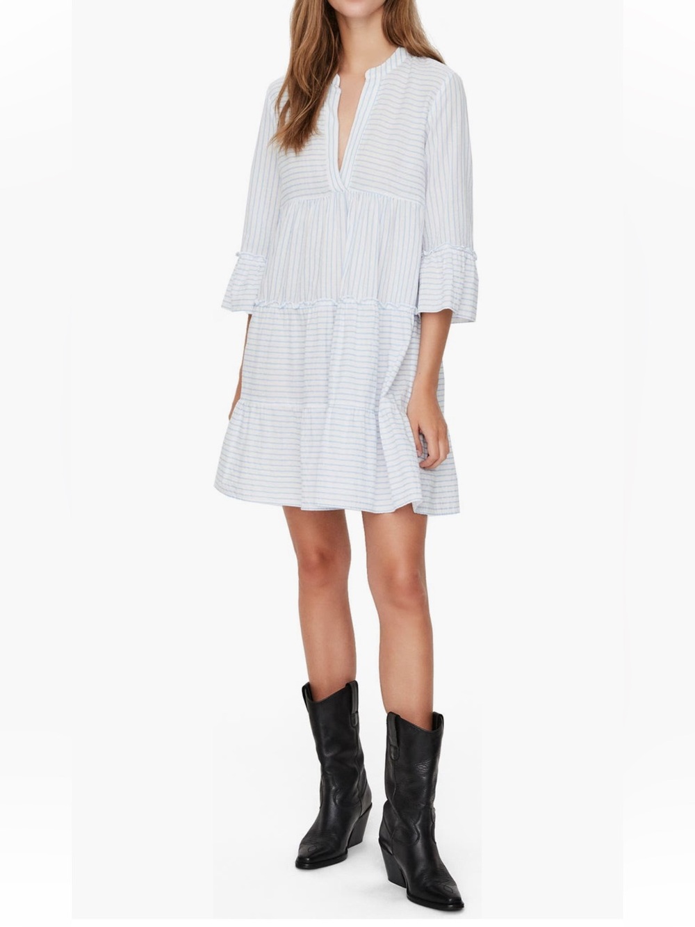Vero Moda Light Blue & White Stripe Babydoll Dress. Organic Cotton. Pre-Owned.